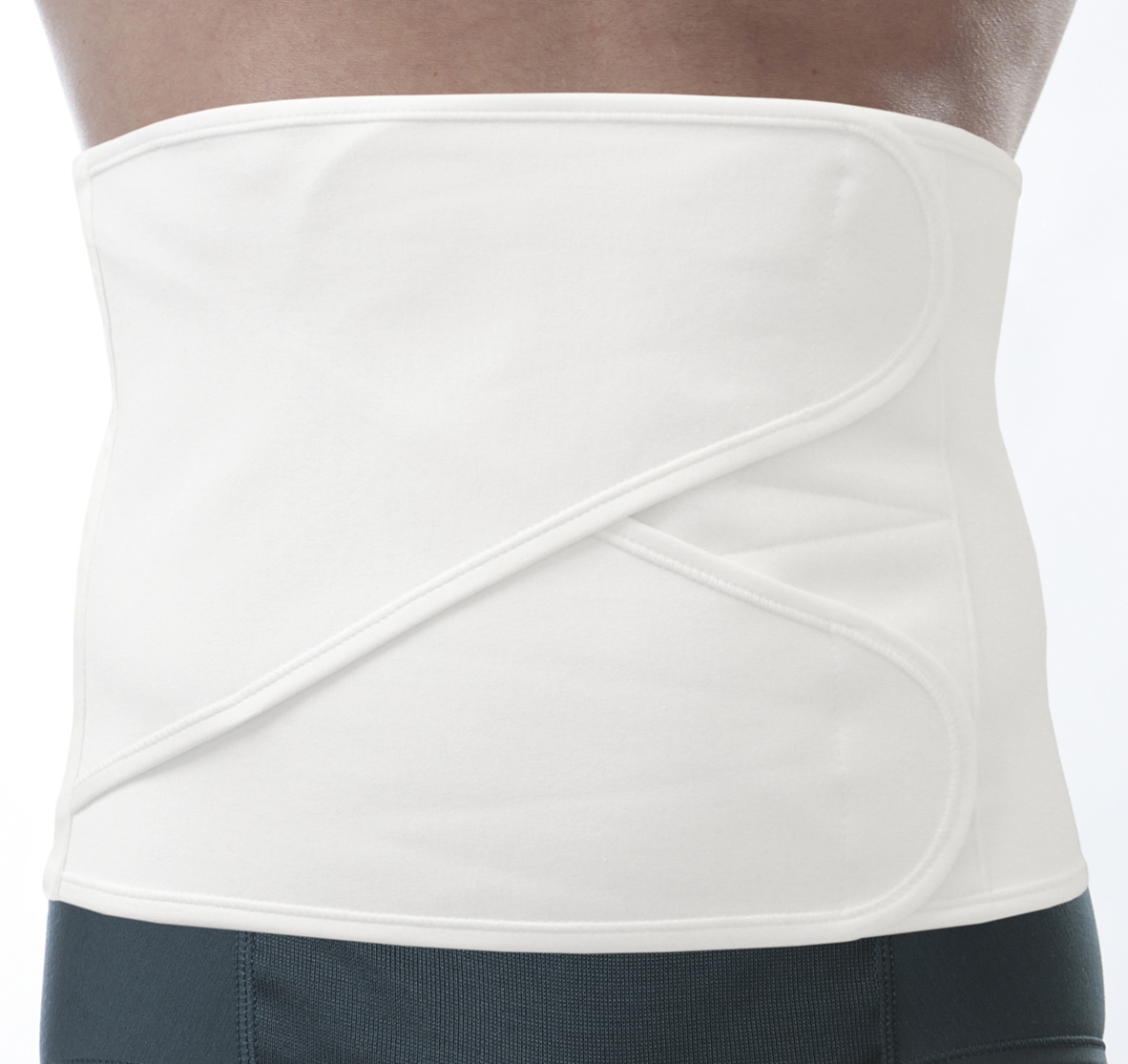 A model wearing an abdominal support belt/wrap